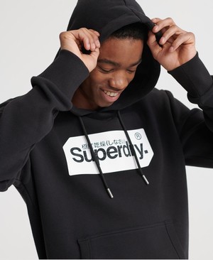 Superdry Core Logo Tag Brushed Férfi Kapucnis Pulóver Fekete | LJCTF6039